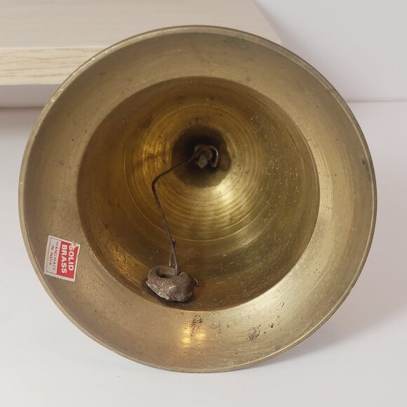 Vintage Brass Hand Bell with Worn Enamel – Rustic Ritual Decor - Picture 5 of 7